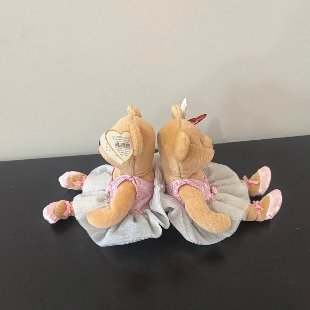 Pair of Ty Beanie Babies Pink Ballerina Bear “Prima” Plush Toy - Pink and Cream